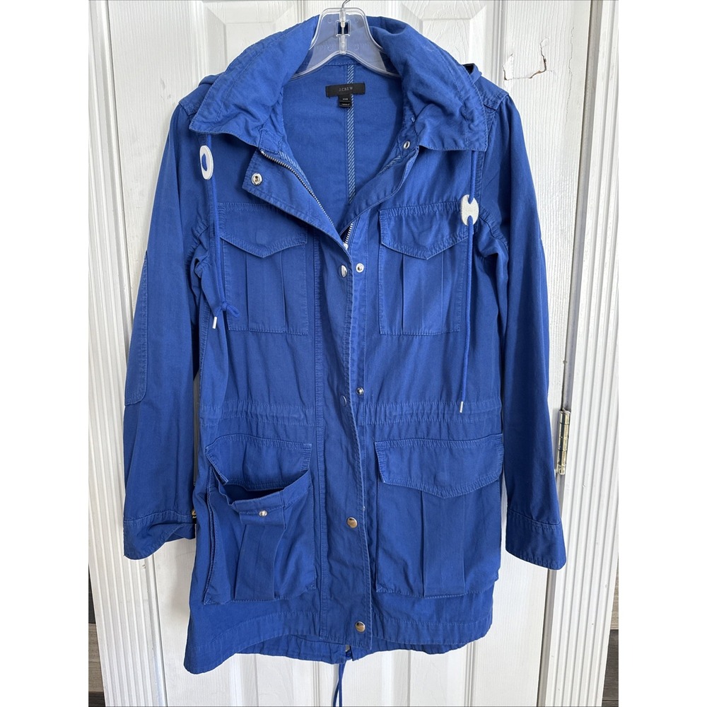 J.Crew Fatigue Hooded Jacket Coat Lagoon Blue‎ XXS - Pre Owned  100% Cotton